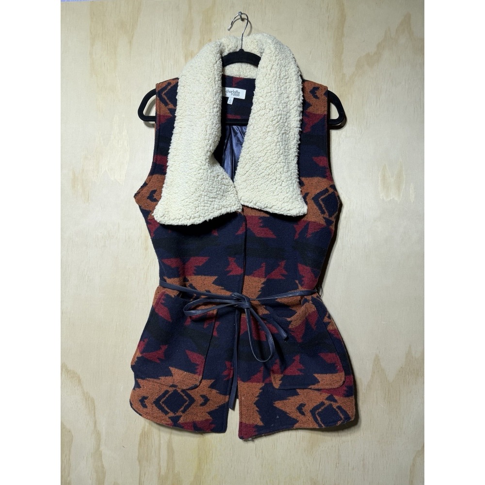 Charlotte Russe Aztec Vest Womens Large Sherpa Lined Belted‎ Boho